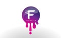 F Letter Splash Logo. Purple Dots and Bubbles Letter Design