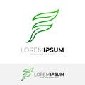 F logo and leaf design nature, line style logos, green