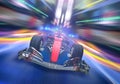 F1 Race car, Speed racing, driving at high speed in empty road - motion blur Royalty Free Stock Photo