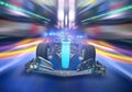 F1 Race car, Speed racing, driving at high speed in empty road - motion blur Royalty Free Stock Photo