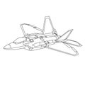 F-22 Raptor Aircraft Outline Illustration. Military Airplane Coloring Book.