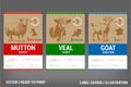 Mutton, Veal and Goat Meat Packaging Labels - Vector Illustration Set Royalty Free Stock Photo