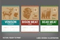 Venison, Bison, Bear Farm Meat Packaging Labels - Game meat Vector Set with hand drawn illustrations Royalty Free Stock Photo
