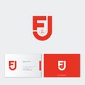 F and U letters monogram. Interlaced, crossed letters F and U. Letters like red shield, isolated on a dark background.