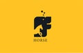 F yellow black horse alphabet letter logo icon with stallion shape inside. Creative design for business and company Royalty Free Stock Photo