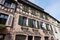 FaÃ§ade with half-timbered house in the old French town of RibeauvillÃ©