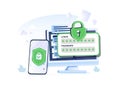 2fa authentication password secure notice login verification or sms with push code message shield icon in smartphone.