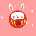 Lucky Rabbit Daruma Japanese lucky charm cute cartoon illustration doodle style