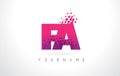 FA F A Letter Logo with Pink Purple Color and Particles Dots Design.