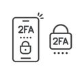 2fa icon line password secure login authentication verification vector outline art or sms push code messages symbol on Royalty Free Stock Photo