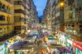 Night view of Fa Yuen Street Market in Hong Kong