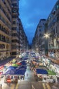 Fa Yuen street market in the Mongkok district, viewed from an overhead walkway. Mongkok in
