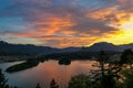 Faakersee - Panoramic sunset view on Lake Faak from Taborhoehe in Carinthia, Austria, Europe