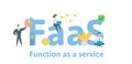 FaaS, Function as a Service. Concept with people, keywords and icons. Flat vector illustration. Isolated on white