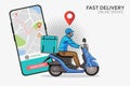 Faast delivery service by scooter with courier Fast delivery man with motorcycles