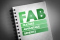 FAB - Feature Advantage Benefits acronym Royalty Free Stock Photo