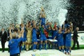 Fabio Cannavaro raises the World Cup during the awards ceremony