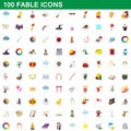 100 fable icons set, cartoon style