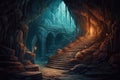 fabled mystery deep mountain s stone cave stairs fanciful background illustration th realistic concept art background gital Royalty Free Stock Photo