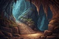 fabled mystery deep mountain s stone cave stairs fanciful background illustration th realistic concept art background gital Royalty Free Stock Photo