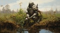 Fables Knight: A Serene Hyper-realistic Water Painting