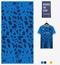 Blue mosaic pattern or grass crack fabric textile pattern design for soccer jersey, football kit. Abstract Background.