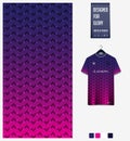 Fabric pattern design. Geometry pattern on violet background for soccer jersey, football kit, bicycle, basketball, sports uniform. Royalty Free Stock Photo