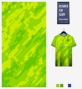 Fabric pattern design. Mosaic pattern on green background for soccer jersey, football kit, bicycle, basketball, sports uniform.