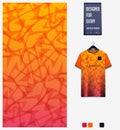 Soccer jersey pattern design.  Abstract pattern on orange background for soccer kit, football kit or sports uniform. Shirt mockup. Royalty Free Stock Photo