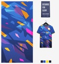 Soccer jersey pattern design.  Abstract pattern on blue background for soccer kit, football kit or sports uniform. T-shirt mockup. Royalty Free Stock Photo