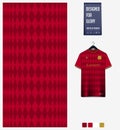 Soccer jersey pattern design. Diamond pattern on red background for soccer kit, football kit, sports uniform. Abstract Background