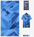 Soccer jersey pattern design. Mosaic pattern on blue background for soccer kit, football kit, bicycle, e-sport, t shirt mockup.