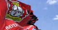 Fabric background with the Bayer Leverkusen flag waving