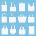 Fabric bag. Eco canvas bags, white shopping bagful and beach cloth handbag vector illustration set Royalty Free Stock Photo