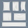 Fabric banners. White textile flag clothes cotton vector realistic empty banners collection isolated