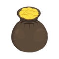 fabric brown bag filled with gold coins