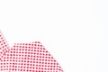 Fabric checkers cloth red and white square grid on a white background top view with copy space. Top view tablecloth checkers Royalty Free Stock Photo
