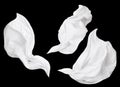 Fabric Cloth Flowing on Wind, Set of Flying Fluttering White Silk Textile Pieces, Isolated