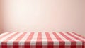 Fabric cloth or placemat on wood table top, Wooden table surface, red and white checkered tablecloth, gingham pattern, kitchen Royalty Free Stock Photo