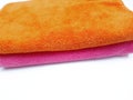 The composition of orange and pink microfiber material cloth.
