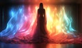 The fabric of the dress blends in with the background lights. AI generated