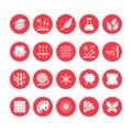 Fabric feature, clothes material vector flat glyph icons. Garment property symbols. Cotton wool, waterproof, wind Royalty Free Stock Photo