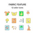 Fabric feature flat icon. Material quality. Fiber type. Textile industry. Organic cotton and wool. Insect resistant Royalty Free Stock Photo