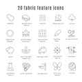 Fabric feature line icons. Comfort wear and lightweight, synthetic clothes wool waterproof clothing signs Royalty Free Stock Photo