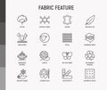 Fabric feature thin line icons set: leather, textile, cotton, wool, waterproof, acrylic, silk, eco-friendly material, breathable Royalty Free Stock Photo