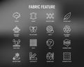 Fabric feature thin line icons set: leather, textile, cotton, wool, waterproof, acrylic, silk, eco-friendly material, breathable Royalty Free Stock Photo