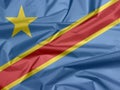 Fabric flag of Dr Congo. Crease of Dr Congo flag background. Royalty Free Stock Photo