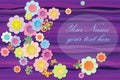 Fabric flowers on the abstract purple background Royalty Free Stock Photo