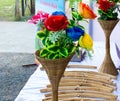 Fabric flowers in Bamboo vase.