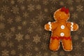 Fabric gingerbread man holiday background Royalty Free Stock Photo